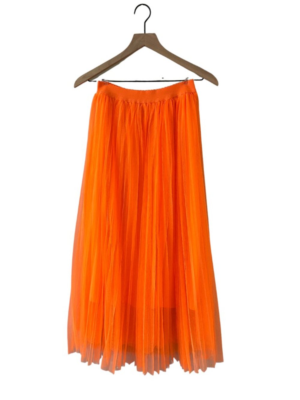 Shein Neon Orange Pleated Tulle Tutu Maxi Skirt - Size XS